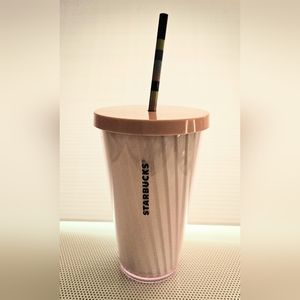 Starbucks Tumbler Pink Pleated Lines Abstract Print Cold Acrylic 16Oz